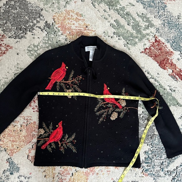 Vintage Tiara International Embroidered Cardinals Full Zip Christmas Sweater - Picture 11 of 14